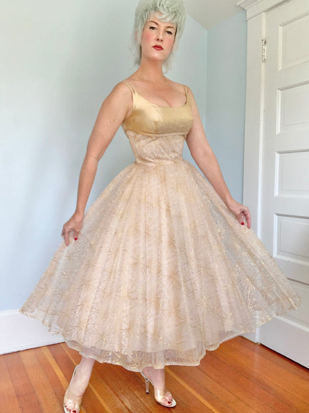 1950s Embroidered Spiderweb & Lurex Party Dress