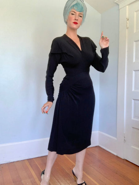1940s Designer “Dorothy O’Hara” Rayon Crepe Sculptural Cocktail Dress