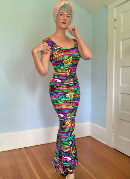 1960s Day-Glo Stretch Maxi Dress