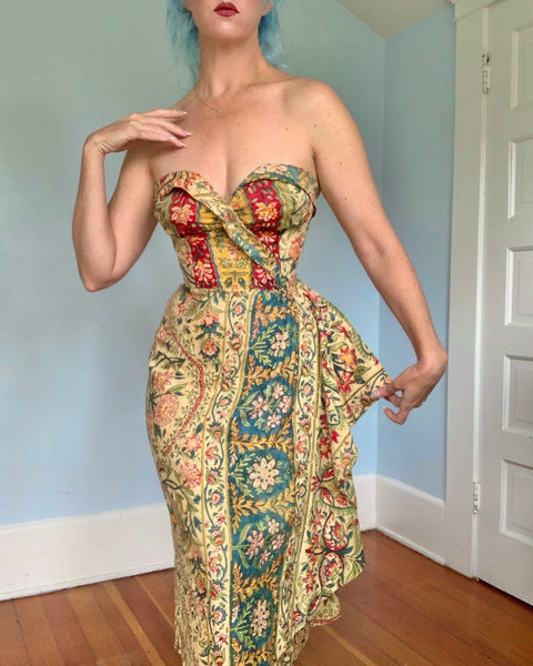 1940s Hand Printed Indian Cotton Sarong Dress