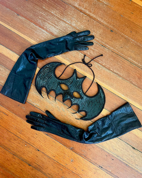 French 1950s Black Kidskin Opera Gloves