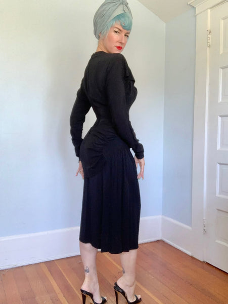 1940s Designer “Dorothy O’Hara” Rayon Crepe Sculptural Cocktail Dress