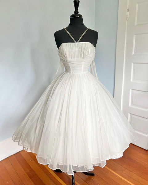 1950s Frothy Nylon Chiffon Party Dress w/ Wings