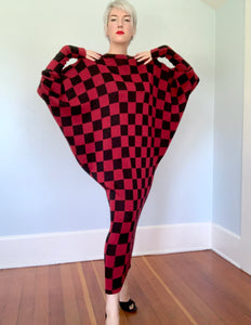 Avant-Garde 1980s "Norma Kamali" Checkered Knit Cocoon Maxi Dress