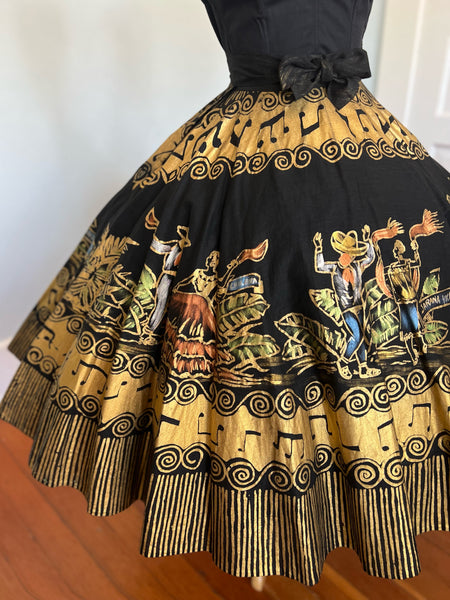 1950s Hand Painted Mexican Cotton Skirt