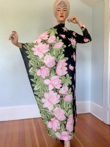 Avant-Garde 1960s "Vivante Flobert" One-Arm Flowing Caftan Maxi Dress