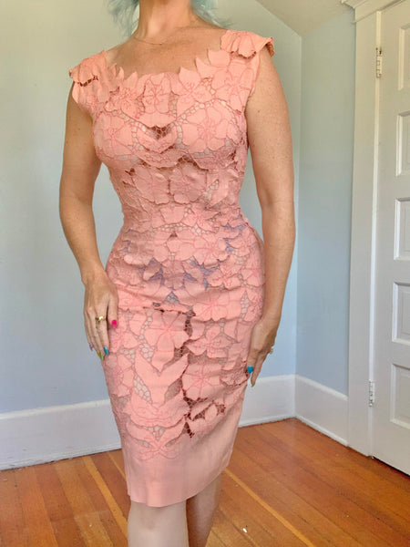 1950s Irish Linen Cut-Outs Cocktail Dress