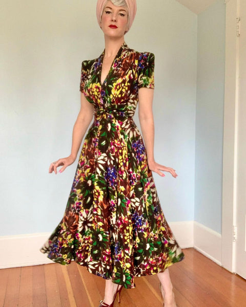 1930s Silk Floral Bias Cut Dress