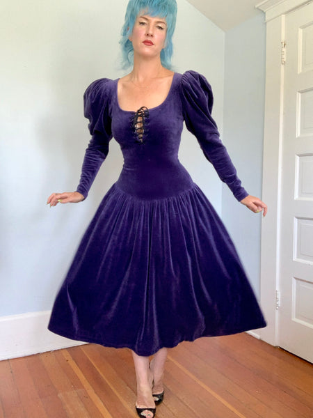 1980s “Betsey Johnson” Punk Label Stretch Cotton Velvet Dream Dress
