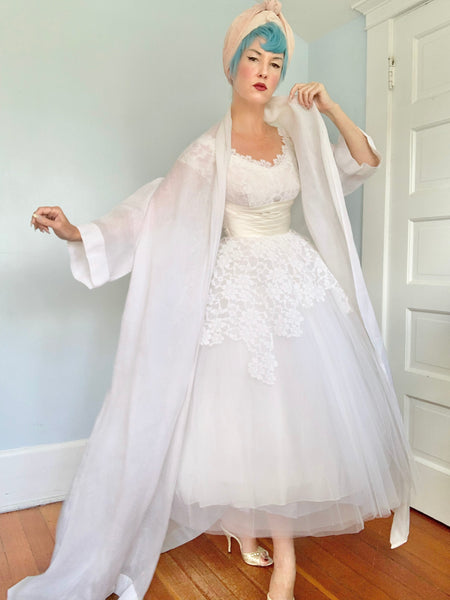 Custom Vintage Silk Organza Huge Trapeze Maxi Bridal Coat Attributed to “Nina Ricci”