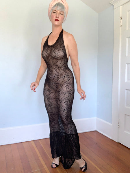 1990s Spiderweb Stretch Mesh Risqué Gown