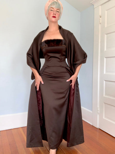 1990s does 1950s “Victor Costa” Mink Trimmed Evening Ensemble