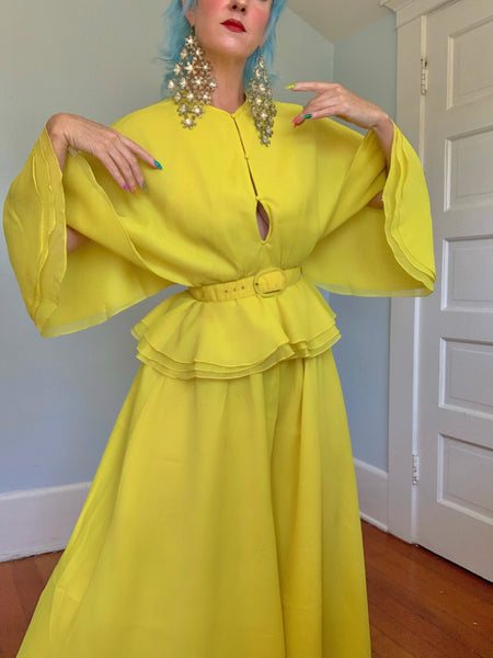 1960s “Calderón” Acid Chartreuse Yellow Crepe 3 Piece Ensemble