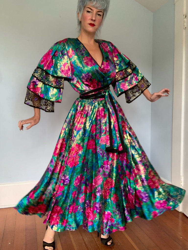 diane freis silk dress Floral Lam Silk Dress | Authentic & Vintage