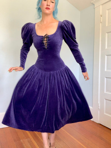 1980s “Betsey Johnson” Punk Label Stretch Cotton Velvet Dream Dress