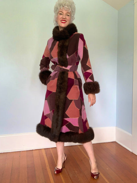 1960s Designer “Bill Blass” Corduroy Penny Lane Coat w/ Fur Trim
