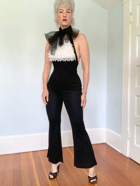 Deadstock 1970s Femme Tuxedo Jumpsuit w/ Jacket by FUNKY