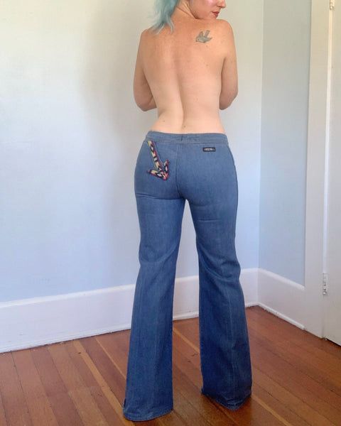 1970s Swinger High Waisted Bellbottom Jeans w/ Arrows by “Viceroy”
