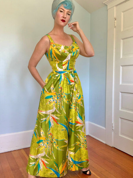 1960s “Kamehameha” Polished Cotton Palazzo Jumpsuit