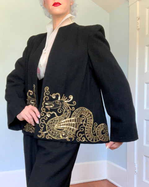 1940s Wool Sequined Hand Embellished ‘Sea Monster’ Cocktail Jacket