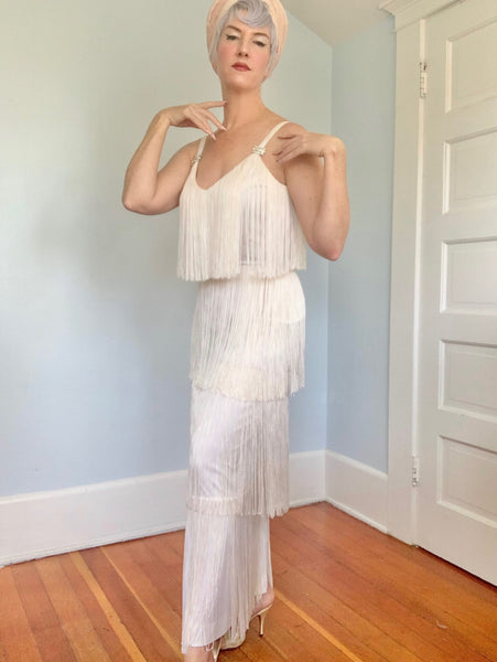 1960s “Lilli Diamond of California” Fully Fringed Maxi Dress & Matching Shawl