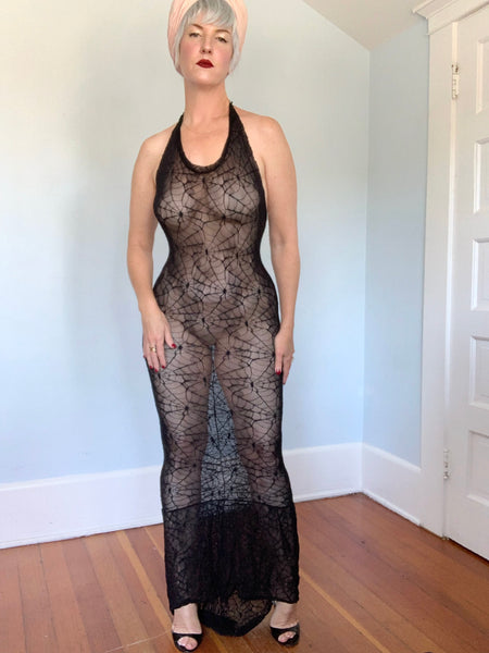 1990s Spiderweb Stretch Mesh Risqué Gown