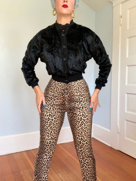 1950s Pristine Leopard Print Cotton Corduroy Cigarette Pants