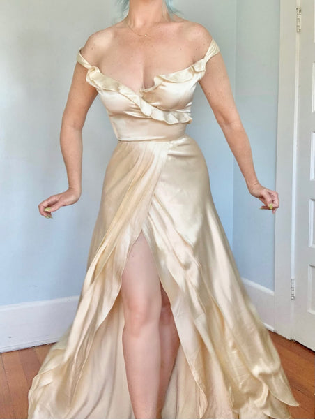 Late 1930s Custom Silk Wedding Gown