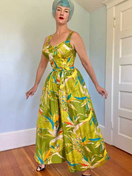 1960s “Kamehameha” Polished Cotton Palazzo Jumpsuit