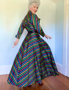 1940s Rainbow Candy-chevron-striped Satin Hostess Gown – butchwaxvintage