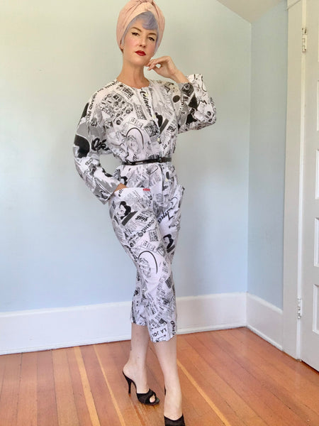 1980s French Magazine Novelty Print Cotton Jumpsuit