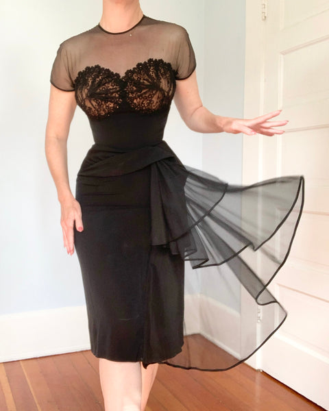 1940s “Dorothy O’Hara” Illusion Bust Cocktail Dress