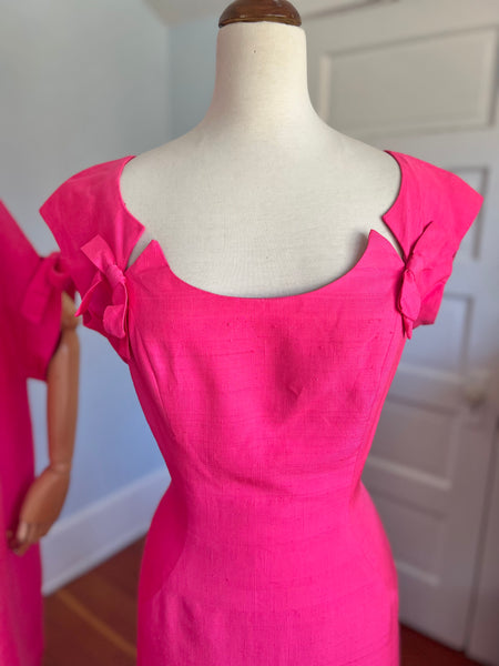 1950s Hot Pink Raw Silk Cocktail Set by “Sydney North California”