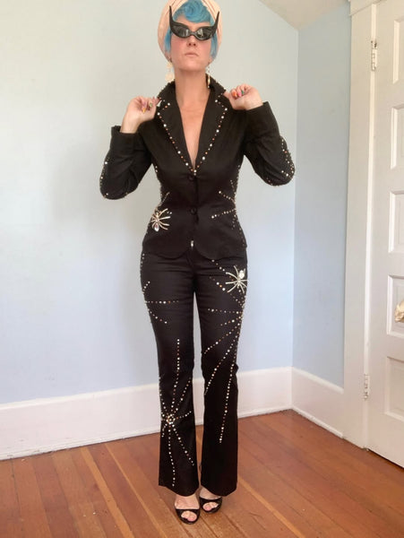 Deadstock Y2K Rhinestone Spiderwebs Suit