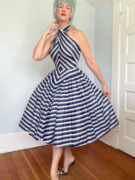 1950s Chevron Cotton 2 Piece Sundress Set