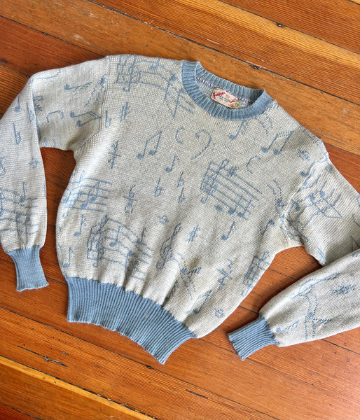Rare 1940s “Jantzen” Wool Intarsia Music Notes Pull-Over Sweater