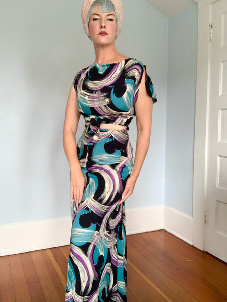 1940s “Cole of California” Celestial Print Cold Rayon Ensemble