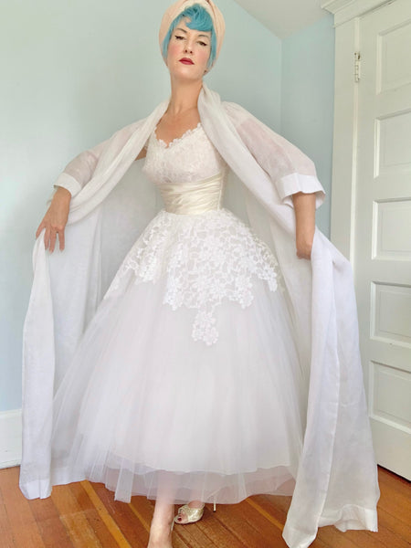 Custom Vintage Silk Organza Huge Trapeze Maxi Bridal Coat Attributed to “Nina Ricci”
