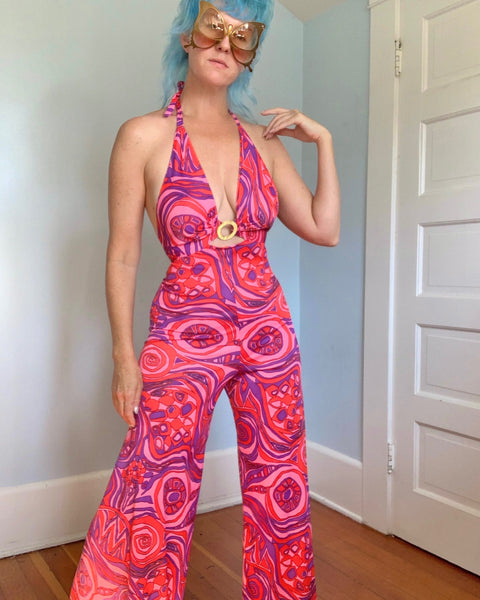 1970s Psychedelic Stretch Jersey Jumpsuit