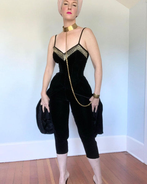 1980s “Karen Alexander” 2 Piece Velvet Genie Jumpsuit w/ Bolero