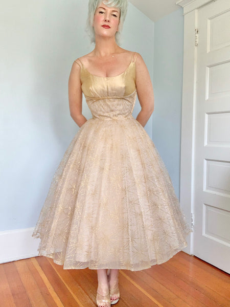 1950s Embroidered Spiderweb & Lurex Party Dress