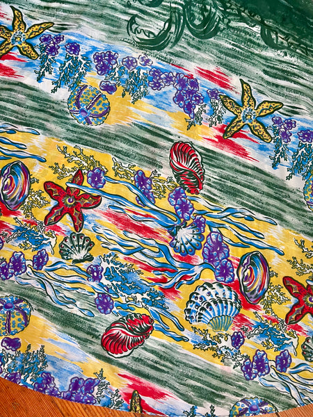 1950s “Miss Hawaii” Nylon Painted Ocean Sealife Print Halter Hawaiian Sundress