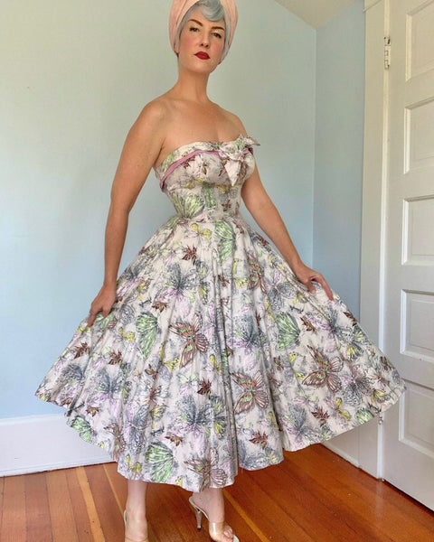 1950s “Lilli Diamond California” Cotton Butterfly Print Party Sundress