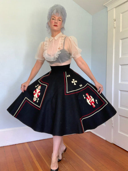 1950s “Juli Lynne Charlot” Handmade Wool Felt Playing Cards Circle Skirt