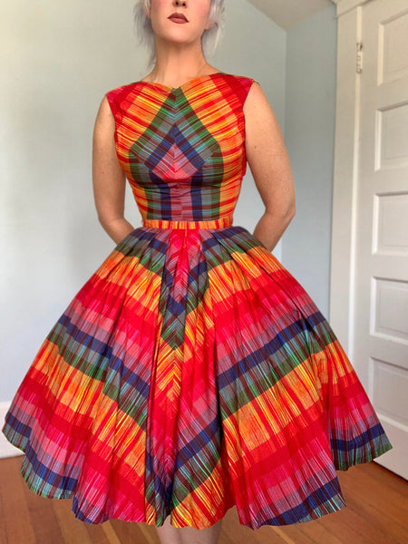 1950s Rainbow Cotton 2 Piece Dress Set by “Original Rellciano New York”