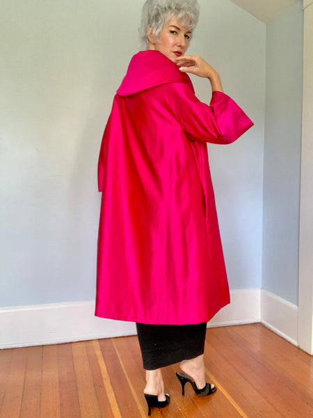 1950s Designer “Edward Abbott” Peau de Soie Silk Trapeze Coat