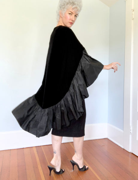 1980s Designer “Oleg Cassini” Velvet & Silk Cascading Cape