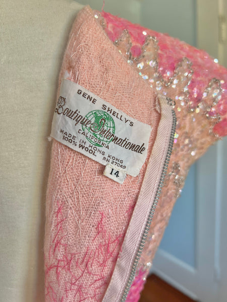 1960s “Gene Shelly’s Boutique Internationale” Hand Sequined Wool Cocktail Dress
