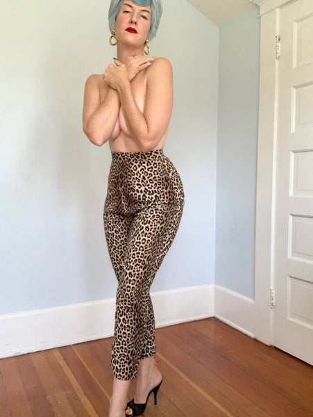 1950s Pristine Leopard Print Cotton Corduroy Cigarette Pants