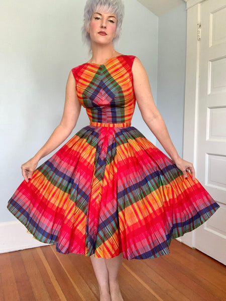 1950s Rainbow Cotton 2 Piece Dress Set by “Original Rellciano New York”